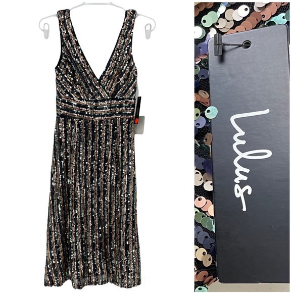 LULU’S NWT LIGHT IN THE NIGHT SEQUIN DRESS MULTICOLOR EXTRA SMALL - Picture 2 of 8
